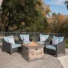 Christopher Knight Home Antibes Outdoor Wicker 5 Piece Club Chair and Fire Pit Set with Cushions - 2 of 4