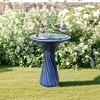 LuxenHome 22" Elegant Tall Ceramic Bird Bath for Outside with Leaves and Swirl Pattern, Blue - 4 of 4