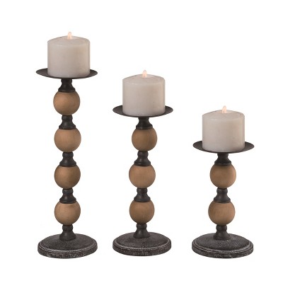 Transpac Metal 12.8 in. Brown Beaded Candle Holder Set of 3