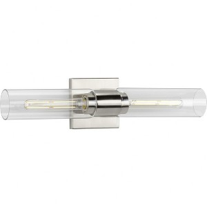 Progress Lighting Clarion 2-Light Brushed Nickel Glass Modern Bath Vanity Light, Steel, Incandescent, 60W, Damp Rated, Up/Down Mounting - 1 of 2