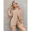 WhizMax Women's Casual 2 Piece sets Long Sleeve Button Down Shirt High Waist Drawstring Short Outfit sets - 3 of 4