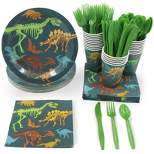 Blue Panda 144 Piece Rawr Dinosaur Birthday Party Supplies, Dino Dinnerware Set with Plates, Napkins, Cups, and Cutlery (24 Guests)