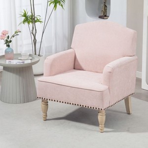 CAVINAS Classic Accent Chair with Nailhead Trim and Wooden Legs, Upholstered Armchair Lounge Chair for Bedroom, Living Room - 1 of 4
