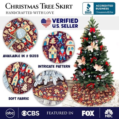 48-Inch Maroon Faux Suede Gnome Folk Christmas Tree Skirt