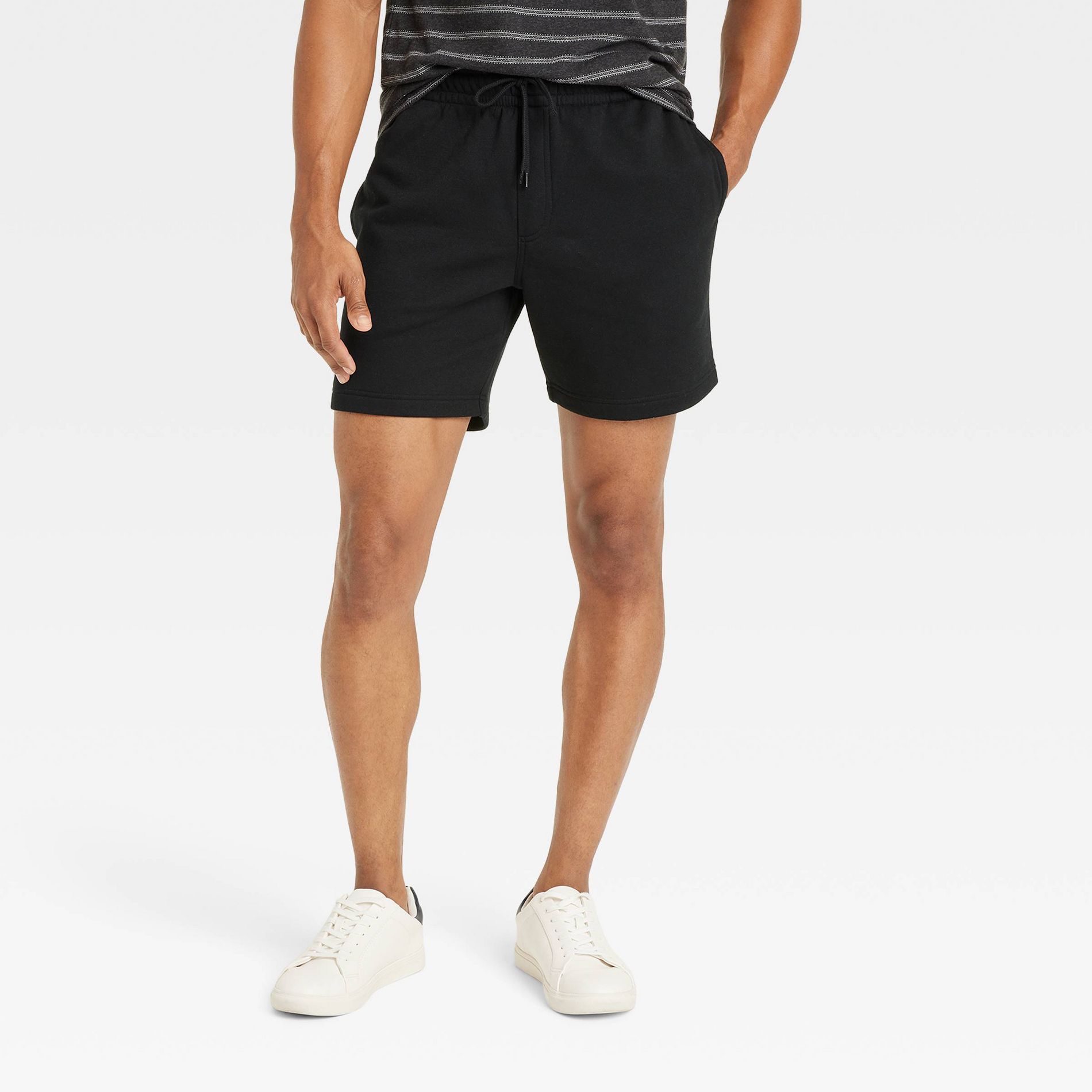Men's Every Wear 7" Ultra Soft Fleece Pull-On Shorts - Goodfellow & Co™ Black XS: Cotton Blend, Midweight, Drawstring Waist