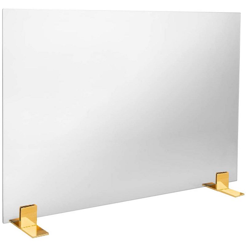 Barton 36" x 26" Fireplace Screen Panel Guard Screen Guard Tempered Glass Fence Stand, Clear/Gold, 1 of 6