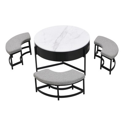 Vynxaria Coffee Tables: Modern Round Lift-Top Table with Storage & Ottomans