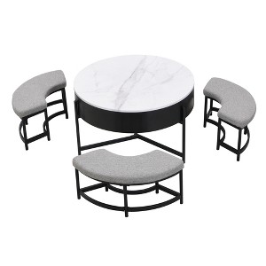 Vynxaria Coffee Tables: Modern Round Lift-Top Table with Storage & Ottomans - 1 of 4