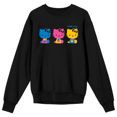 Hello Kitty 3 Colorful Characters Juniors Black Long Sleeve Shirt