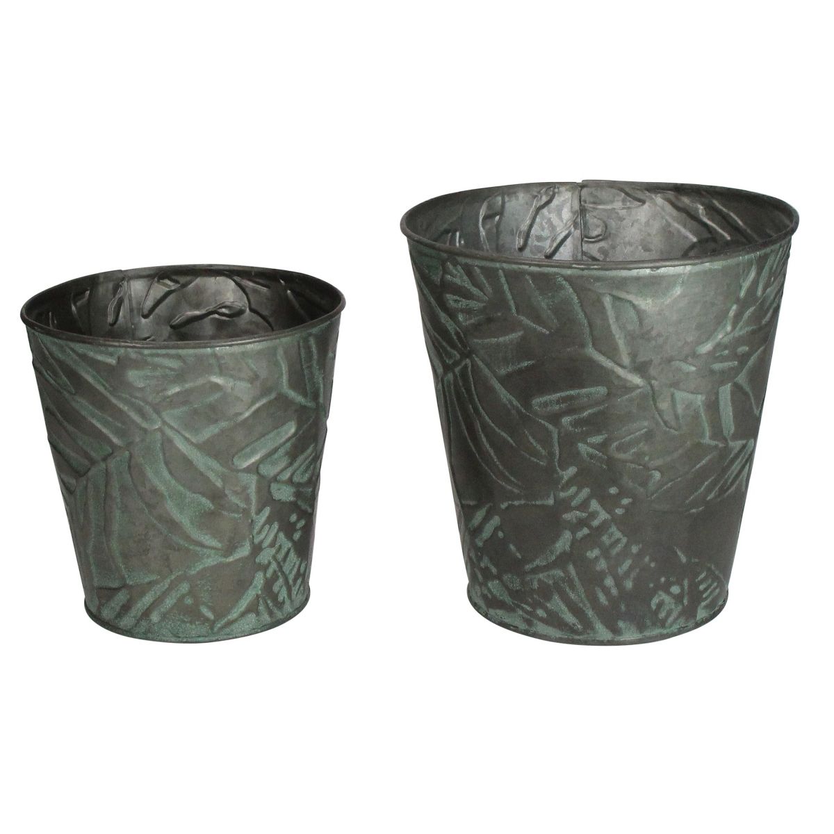 Allstate Floral Set of 2 Patina Leaf Motif Planter Buckets 11" - thumbnail 3