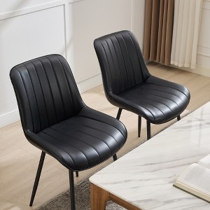 Modern Faux Leather Dining Chairs Set of 2, Sturdy Metal Legs, Upholstered Side Chair, for Kitchen & Dining Chairs - 1 of 4