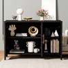 48" Three-Door Storage Cabinet with Vertical Pattern, Metal Handles & Pine Legs, Modern Sideboard for Living Room, Entryway, Study - 2 of 4