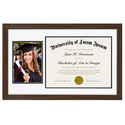 Americanflat 11x18 Graduation Frame in Walnut Style Wood with Two Opening Mat Displays - 5x7 Photo Frame and 8.5x11 Diploma Frame