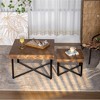 31.3"Modern Retro Splicing Square Coffee Table , Fir Wood Table Top with Cross Legs Metal Base (Set of 2 pcs ) - 2 of 4