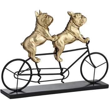 Studio 55D Bulldogs on Bicycle 15 3/4" Wide Gold Sculpture