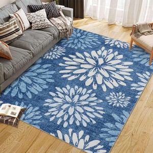 Non-Slip Rugs Floral Washable Small Area Rug for Living Room & Bedroom - 1 of 4