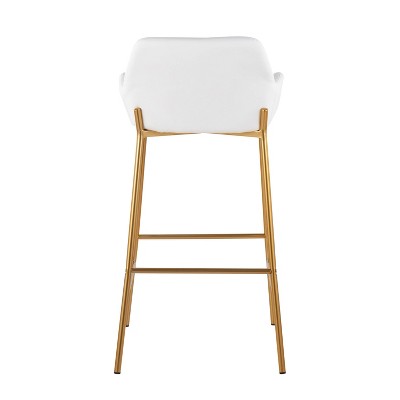 Contemporary Gold Metal and White Faux Leather Barstools, Set of 2