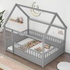 CAVINAS Twin Size Bed Frame, Wooden Bed with House Roof Frame for Children, Floor Platform Bed with Fence Guardrails - 4 of 4