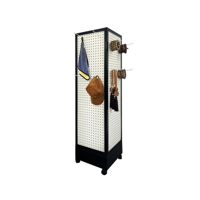56.5 Inch Rotating Pegboard Display Stand, Four Sided Pegboard Panels Display with Casters, Jewelry Accessories Display Rack for Earrings Necklaces