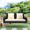 DSVIMOY 2-Person Hanging Porch Swing with Chains, Cushion, Pillow, Swing Bench for Garden, Backyard, Pond, Brown, 50"*22.4"*20.5" - 4 of 4