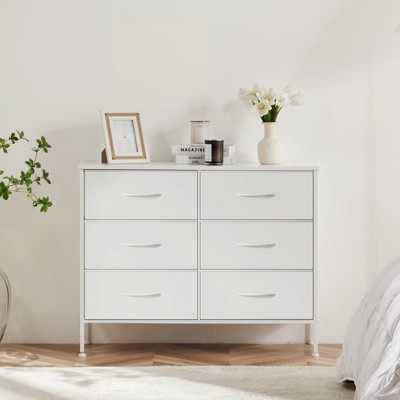 DOMETOUR Dresser for Bedroom 6 Drawers Wide Fabric Storage Units Chest of Drawers for Bedroom with Metal Frame and Wooden Top