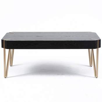 LuxenHome 46" W Black Wood Veneer and Gold Metal Coffee Table.