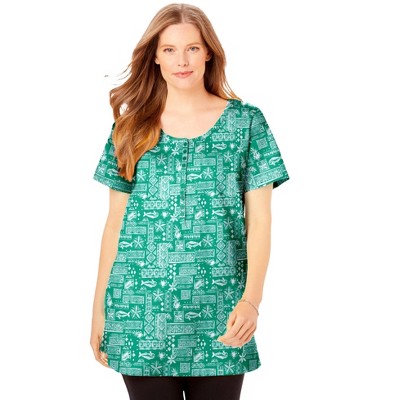 Woman Within Plus Size Perfect Short-Sleeve Scoop-Neck Henley Tunic