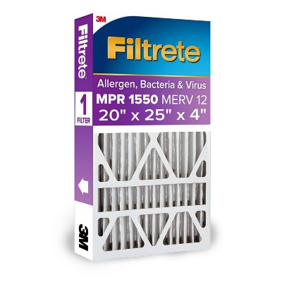 Filtrete 20" x 25" x 4" Slim Fit Allergen Bacteria and Virus Deep Pleat Air Filter 1550 MPR: MERV 12, Electrostatic, Furnace Filter