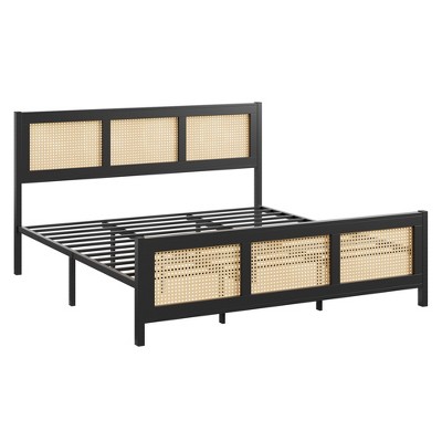Rattan Bed Frame with Headboard, Strong Metal Slats Support, Noise-Free Design, No Box Spring Needed