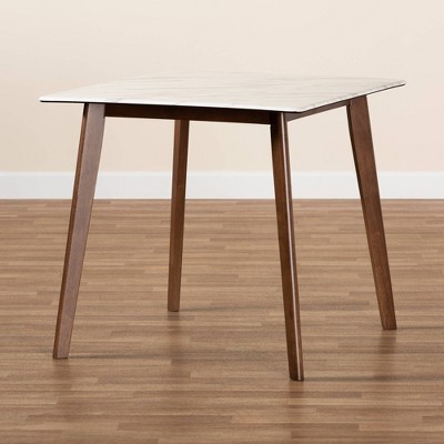 Kaylee Transitional Square Wood Dining Table with Faux Marble Top