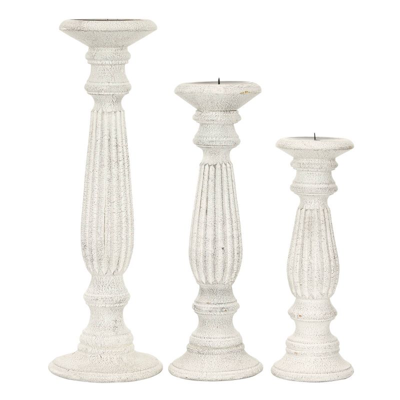Set of 3 Traditional Wooden Pillar Candle Holders White - Olivia &#38; May, 6 of 9
