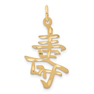 Black Bow Jewelry 14k Yellow Gold Satin & Diamond Cut Chinese Long Life Pendant, 17mm - 1 of 4