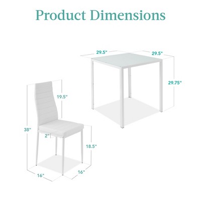 BIZFURN 3-Piece Glass Dining Set, Modern Kitchen Table Furniture for Dining Room, Dinette, Compact Space-Saving w/Glass Tabletop, 2 Upholstered PU Chairs, Metal Steel Frame
