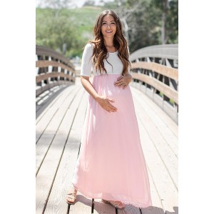 PinkBlush Petite Light Pink Chiffon Colorblock Maternity Maxi Dress - 1 of 4