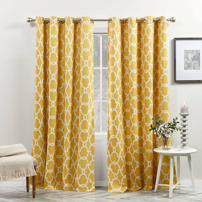 2pk 52&#34;x84&#34; Room Darkening Gates Sateen Woven Curtain Panels Yellow - Exclusive Home: Geometric, Thermal Insulated, Grommet Top, 1 of 7