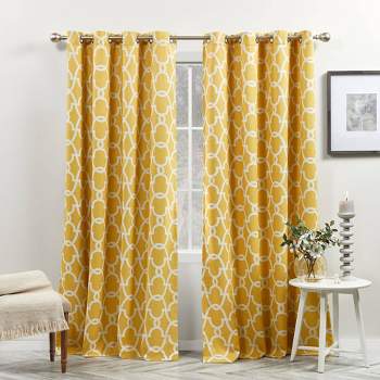 2pk 52"x84" Room Darkening Gates Sateen Woven Curtain Panels Yellow - Exclusive Home: Geometric, Thermal Insulated, Grommet Top