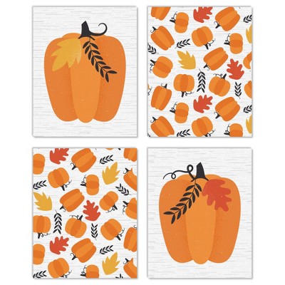 Big Dot of Happiness Fall Pumpkin - Unframed Autumn, Halloween and Thanksgiving  Linen Paper Wall Art - Set of 4 - Artisms - 8 x 10 inches