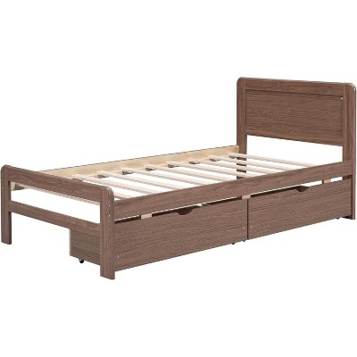 Acekool Twin Platform Bed with 2 Trundle Storage Drawers, Headboard, Sturdy Frame, No Box Spring Needed, Space Saving for Kids or Guest Room