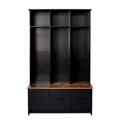 Vynxaria Hall Trees: Modern Entryway Organizer with Bench and Storage (Black Accents, 40.2 Inch)