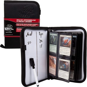 Monster Protectors Deluxe 4 Pocket Trading Card Leather Album - Dry Erase Boards & Marker, Side Loading Padded Double Sided Pockets, Holds 160 Cards - 1 of 4