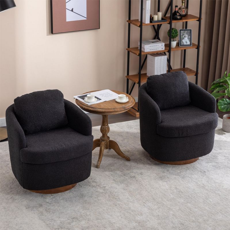 Boucle Swivel Accent Armchair Barrel Chair,360 Degrees Swivel Rocking Accent Leisure Chair With Soild Wood Round Brown Base Leg-Maison Boucle‎, 3 of 11