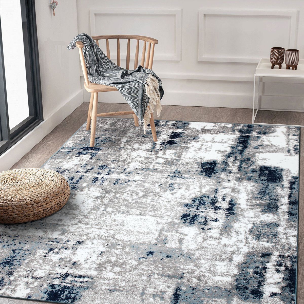 World Rug Gallery Contemporary Abstract Distressed Area Rug: Stain-Resistant, Low Pile, Indoor Runner - thumbnail 6