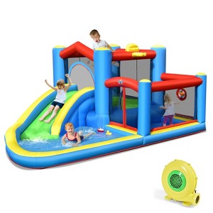 Tangkula Inflatable Bounce House 5-in-1 Kids Inflatable Bouncer w/ Slide Jumping Area Ball Pit Area Dart Game Basketball Rim (with 480W Blower) - 1 of 4