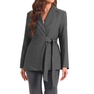 Allegra K Women's Lapel Long Sleeve Belted Blazer - 1 of 4