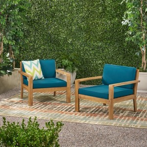 GDFStudio Antoine Outdoor Acacia Wood Club Chairs with Cushions (Set of 2) - 1 of 4