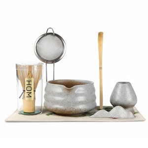 HOM Matcha Whisk Set - 7pc Matcha Set Includes Ceramic Bowl, Bamboo Whisk & Holder, Wooden Scoop & Holder, Sifter & Tea Towel (Matcha NOT Included) - 1 of 4
