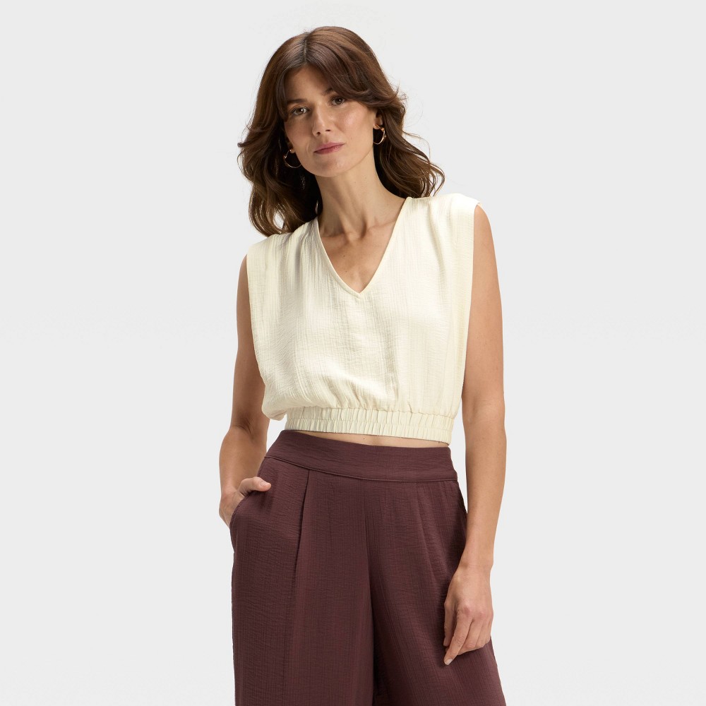 Women's Modern Gauze V-Neck Blouse - A New Day™ Cream L