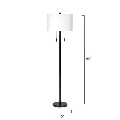 Black Metal Floor Lamp with White Linen Shade and 3-Way Switch