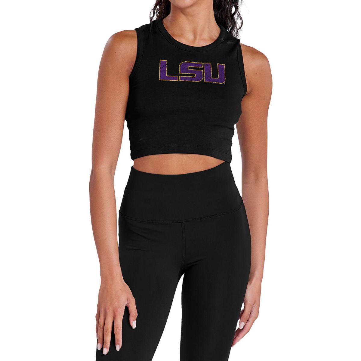 Women's LSU Louisiana State University Distressed Primary Logo Sleeveless Crop Top Tank