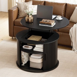 WOWLIVE Lift Top Coffee Table with Sliding Tambour Door, Round Fluted Coffee Table with Hidden Storage, Center Table for Living Room - 1 of 4
